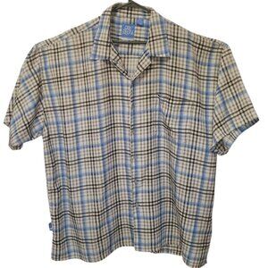 Old Skool Shirt Men's Sz 4XL Button-Up Collar Pocket Blue Plaid Urban Wear